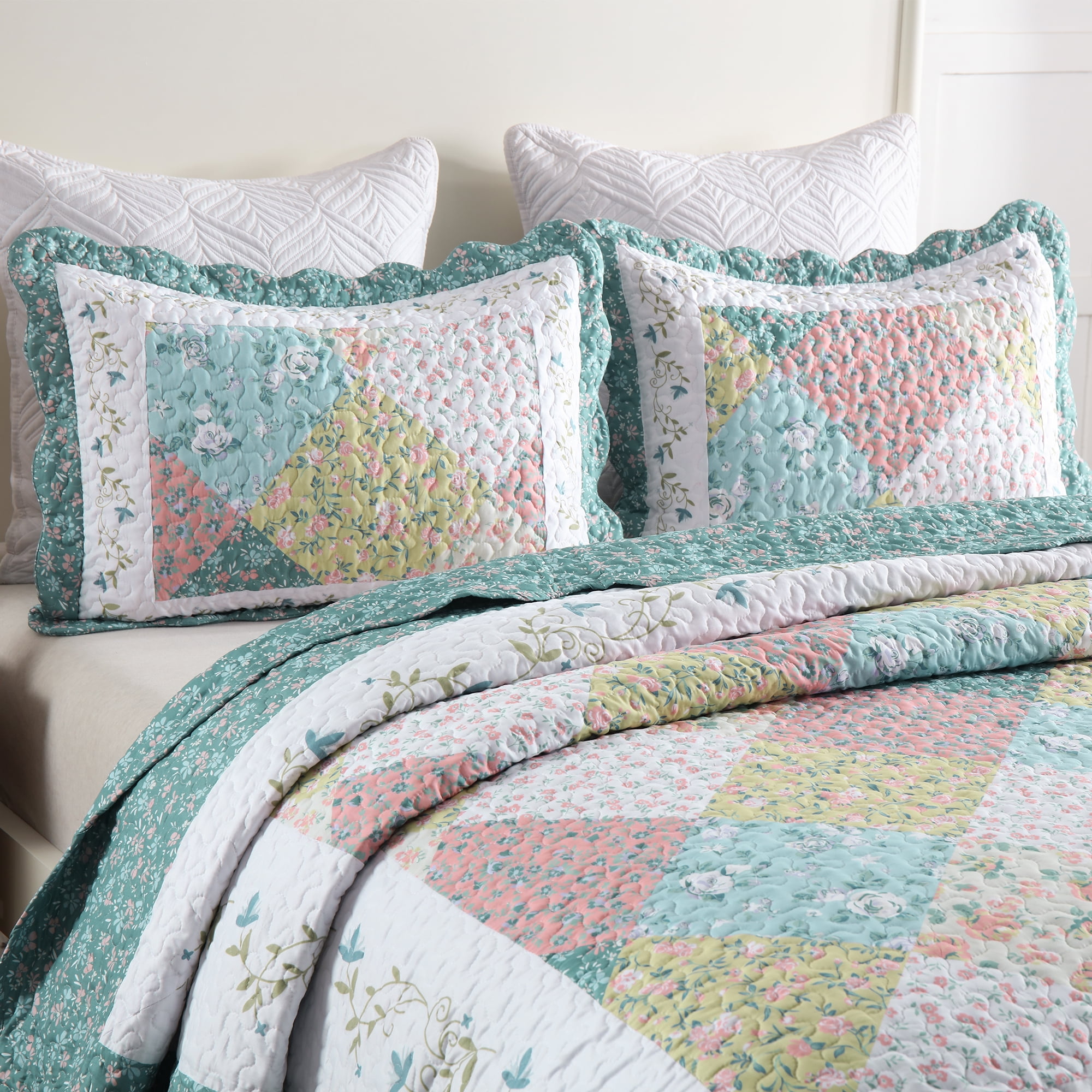 MarCielo 3 Piece Printed Quilt Set Lightweight Bedspread Set B027