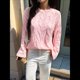 thumbnail image 5 of Suéter de Larga para Mujer, Jersey de Punto Acanalado de Otoño, Suéter Holgado de Cuello Redondo con Cable, Tops Tipo Jersey. Rosa L, 5 of 7