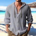 thumbnail image 4 of Beugl Mens Shirts Clearance, Men's Button Up Long Sleeve Solid Cotton and Linen Hooded Shirt Golf Shirts for Men, Polo Shirts for Men Grey M, 4 of 4