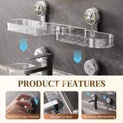 Luxorio Suction Bathroom Organizer,Space Saving Suction Cup Storage Rack, No-Drill Wall Mounted Storage Holder for Bathroom Kitchen Storage Rack Shelf Showers Accessories (1pcs White)