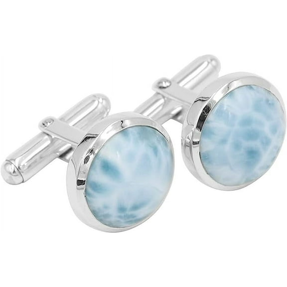 Cufflinks for Men, Solid Silver Cufflinks, Larimar Cufflinks, Wedding Cufflinks, Gemstone Cufflinks, Best Gift For Dad, Men's Cufflinks
