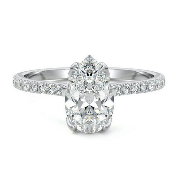 Brig Jewel 14K White Gold Plated Diamond Engagement Ring - Pear Cut 1.7 Ct Lab Created Diamond Wedding Ring - Diamond Wedding Anniversary Gifts Ring for Wife - Solitaire with Accents Diamond Ring