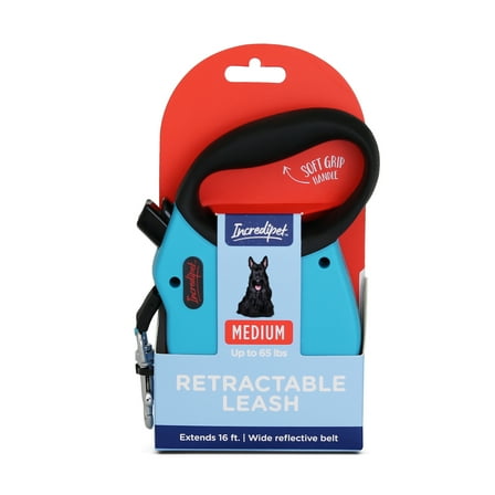 Incredipet Reflective Retractable Blue Leash for Medium Dogs