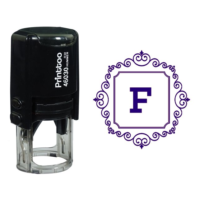 Printtoo Square Swirl Border Alphabet F Monogram Initial Self Inking Rubber Stamp Office Stationary