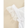 thumbnail image 5 of Franhais Baby Girls Summer Romper with Headband, Lace Bows Adjustable Straps Mesh Layer Backless Romper, Snap Triangle Jumpsuit, 5 of 8