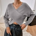 thumbnail image 5 of Besolor Womens V Neck Long Sleeve Sweaters Fall Casual Cross Front Knitted Crop Pullover Tops, 5 of 7