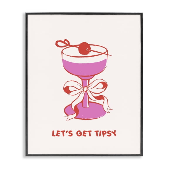 Stupell Industries Let's Get Tipsy with Glass Quotes and Sayings Painting Black Framed Art Print Wall Art, 11 x 14