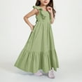 thumbnail image 7 of Kovlvoll Child Girls Summer Dress Clothes Ruffle Sleeveless Bow Backless Solid Color Pleated Long Dresses, 7 of 7