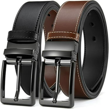 YOORAN Men's Belt Reversible Leather 1.25", Two-In-One Classic Dress Black Belt, Adjustable