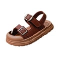 thumbnail image 4 of (0-3.5Years) Boys Girls Vintage Double Buckle Sandals Closed Toe Anti-Kick Soft Non-Slip Sole Summer Shoes for Toddler Baby Kids Brown 6.5 Toddler(23), 4 of 8