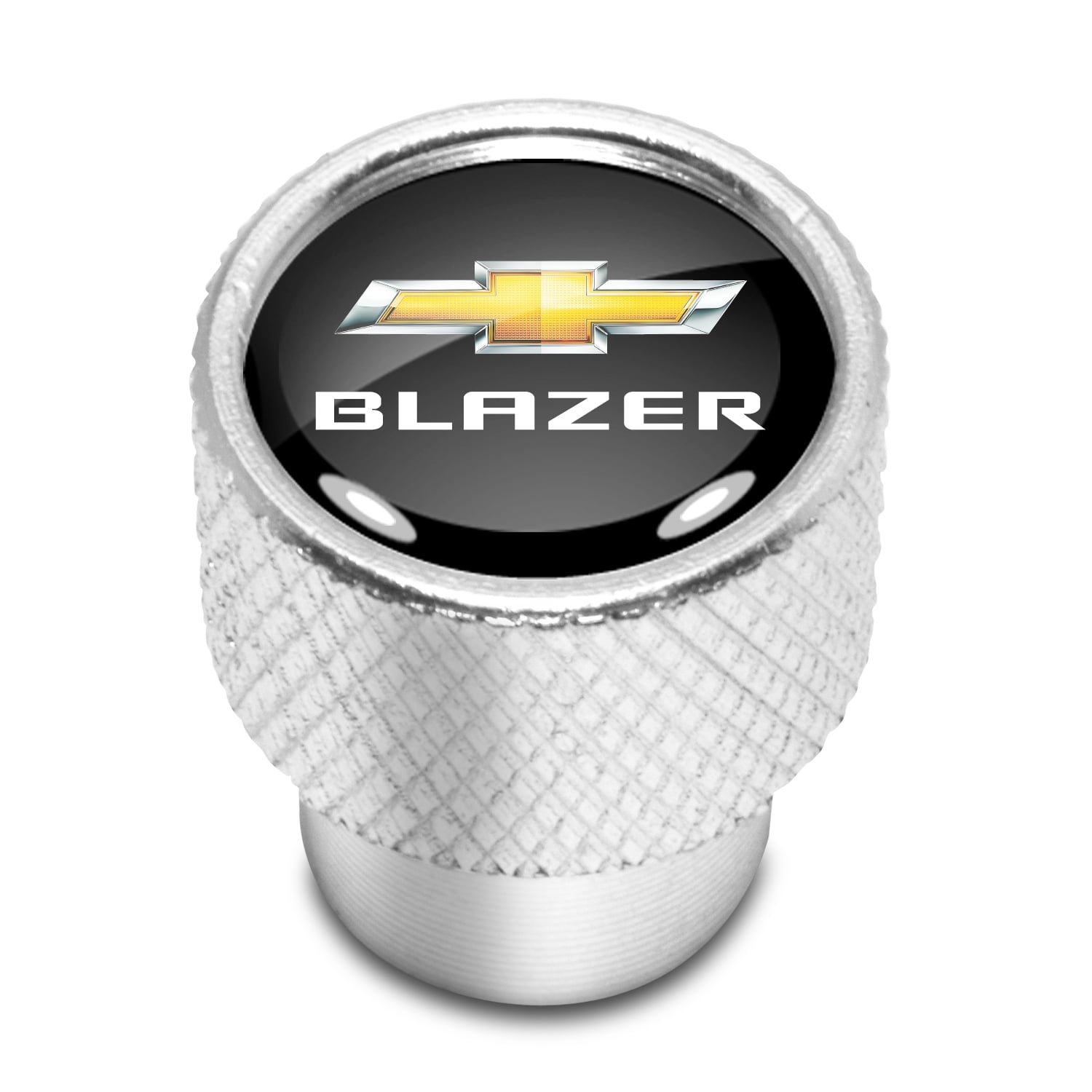 Chevrolet Blazer Logo in Black on Shining Silver Aluminum Tire Valve Stem Caps