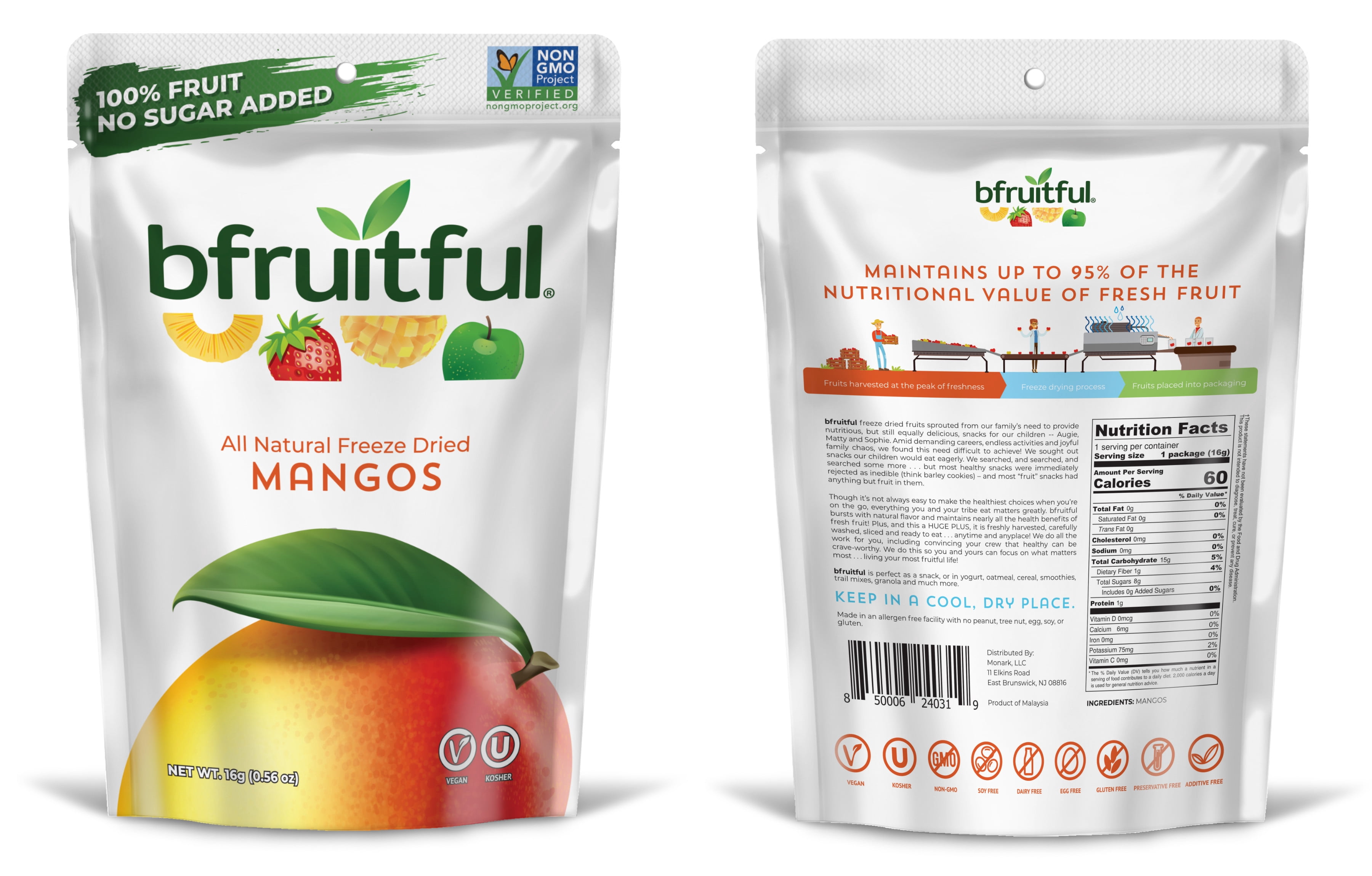 bfruitful Freeze-Dried Mangos, 12-Count Bags, Gluten Free Dried Fruits