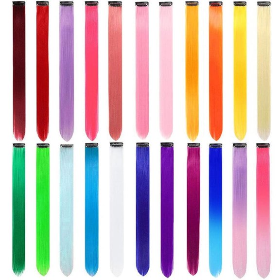 Amaattee 10pcs/set Colorful Long Straight Hair Pieces Synthetic Clip In Hair Extensions Fashionable For Daily Use Party Cosplay Halloween