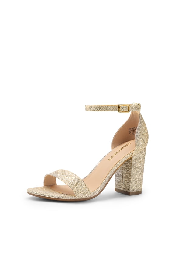 Heels for Women Chunky Block Heel Open Toe Ankle Strap 3.5 Inch Heeled Sandals for Party Date Wedding