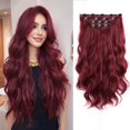 thumbnail image 1 of Xixisnow Extensiones con clip de 22 pulgadas de largo, onduladas, sintéticas, sin costuras, rizadas, 4 piezas de postizos, suaves y no se anudan fácilmente para mujeres, color burdeos, 1 of 1