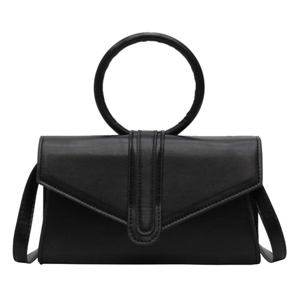 Elegante bolso de mano tipo sobre con solapa de piel sintética para mujer, cartera, bandolera informal para fiesta Negro jinwen Bolso de sobre de noche