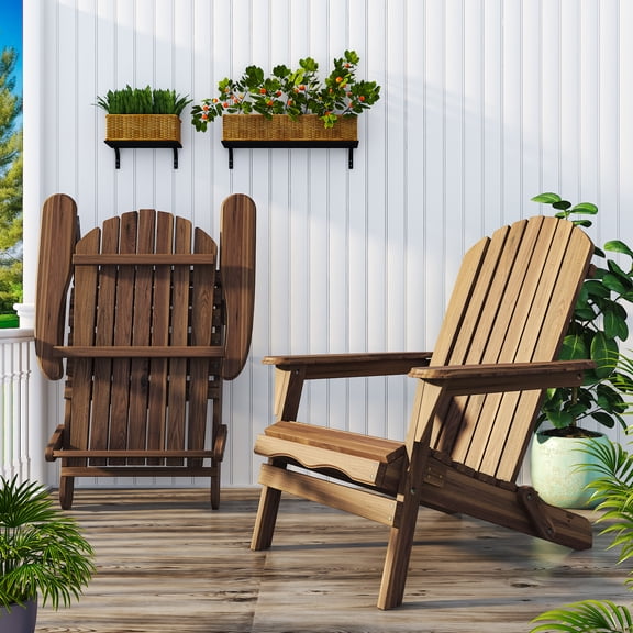 Ktaxon 2 Pack Patio Wood Adirondack Chair, Garden Chaise Chair Outdoor Folding Chair, Wooden Chair for Patio, Garden, Carbonized Color