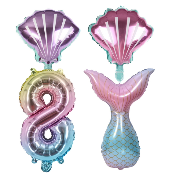 Mermaid Tail & Shell Foil Balloons Party Decor Set Girl 8th Birthday Pink Blue