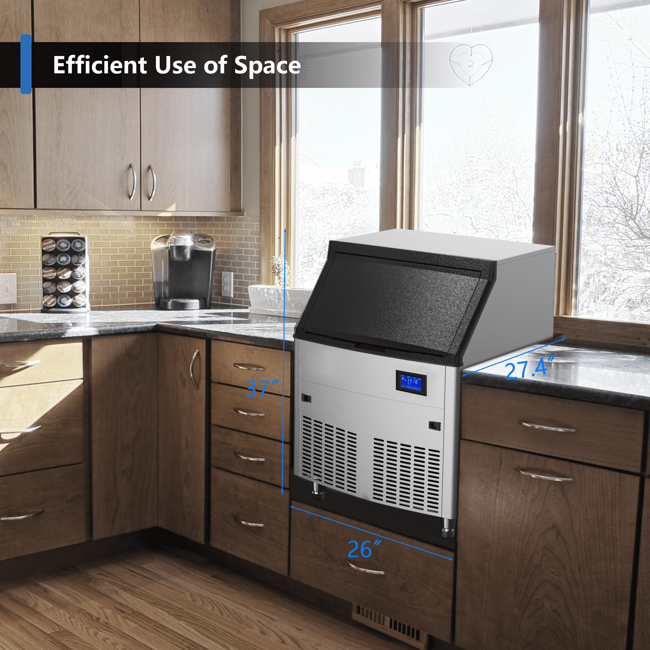 Coolake 360lbs Commercial Ice Machine, Stainless Steel Under Counter Ice Maker with 120lbs Storage, 115V