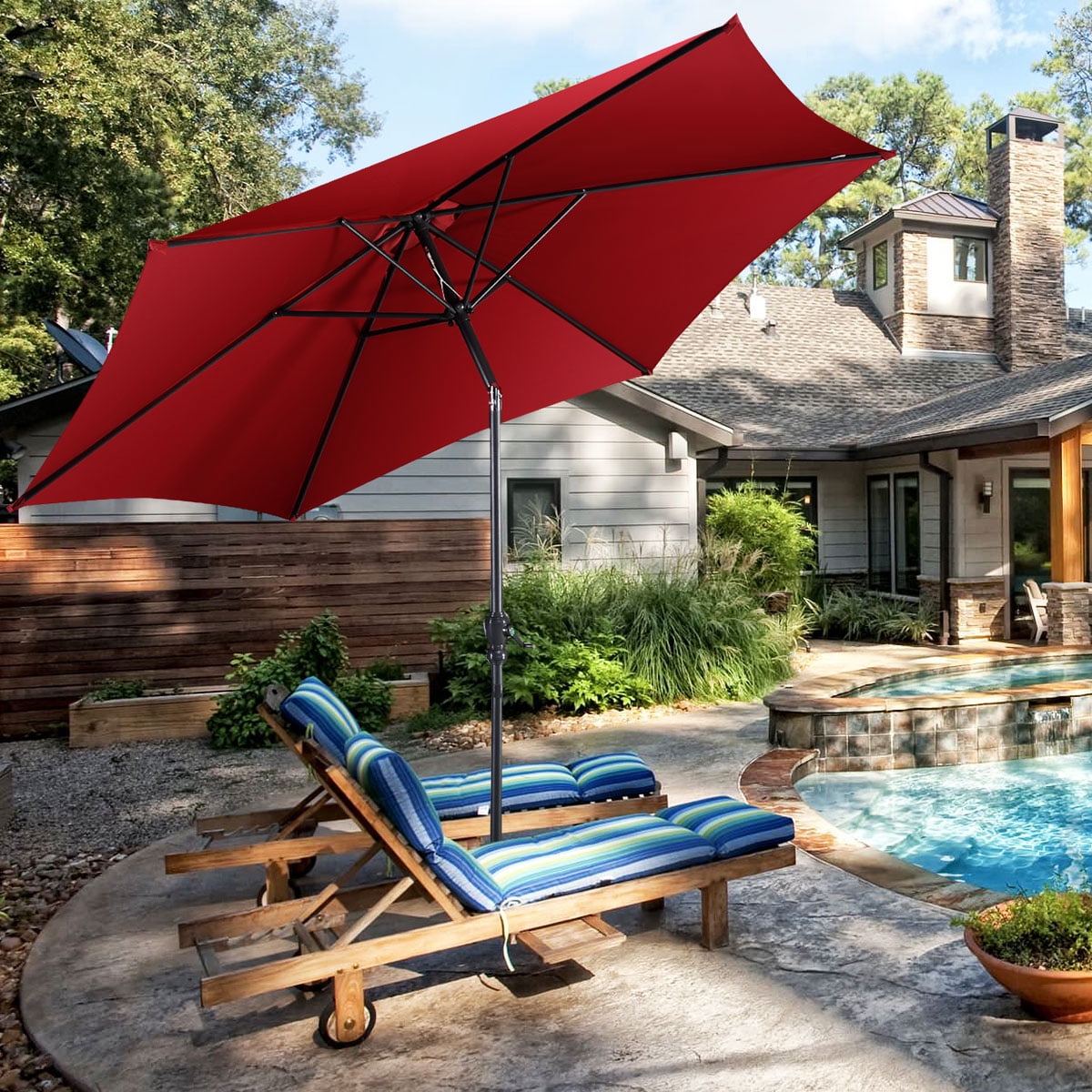 Costway 10FT Large Patio Umbrella with Deck Crank, 6 Ribs Costway 10FT Large Patio Umbrella with Deck Crank, 6 Ribs
