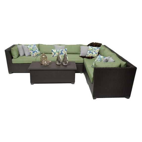 TK Classics Barbados Wicker 7 Piece Patio Conversation Set with Coffee Table and 2 Sets of Cushion Covers