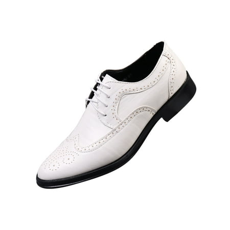 

UKAP Men s Lace Up Breathable Oxford Shoe Party Glossy Hollow Out Dress Shoes White 47