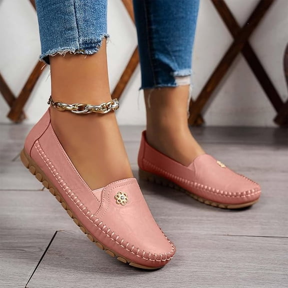 Orthopedic Shoes for Women Leather Flowers Arch Support Slip On Loafers No Heel Round Toe Wide Width Lightweight Dress Sneakers Walking Casual Vintage Outdoor Flats, 38