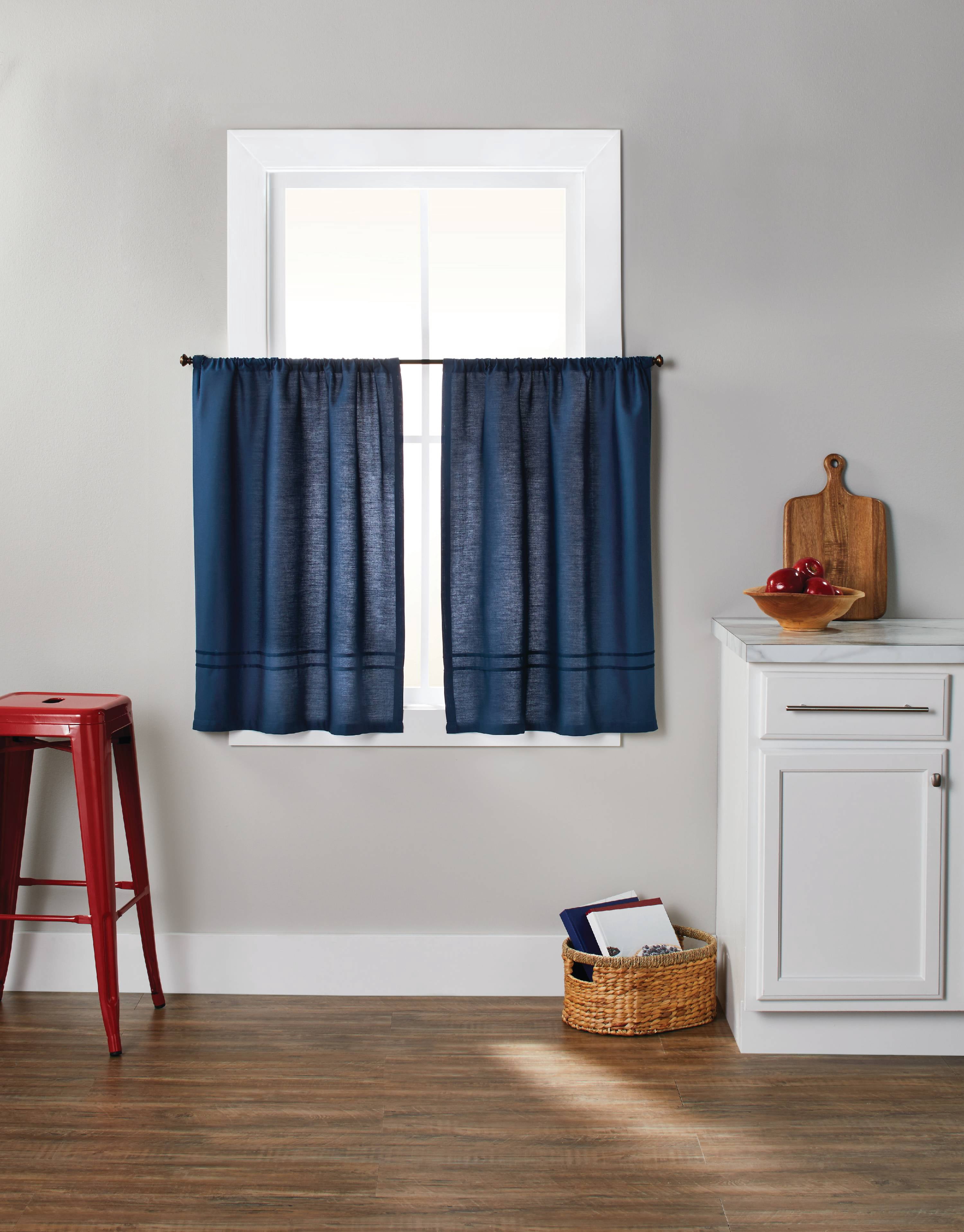 Better Homes & Gardens Checks N Solids Gingham Check Light Filtering Rod Pocket Kitchen Curtain Tier and Valance Set, 3 Piece, Blue, 60 x 36
