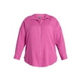 thumbnail image 5 of Terra & Sky Women's Plus Size Double Cloth Boyfriend Shirt, Sizes 0X-5X, 5 of 5