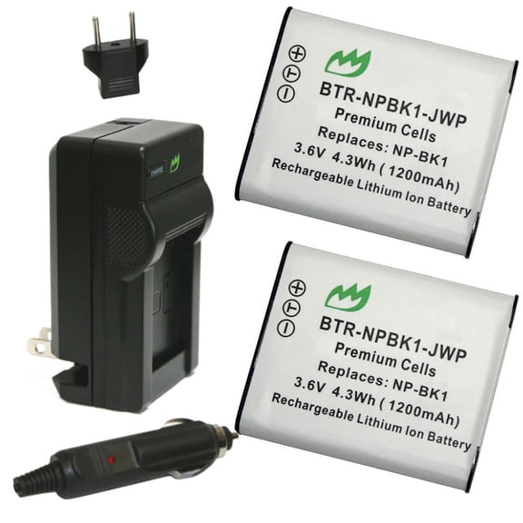 Replacement for Sony Cyber-shot DSC-W190 Battery (2-Pack, 1200mAh) and Charger with Car Adapter