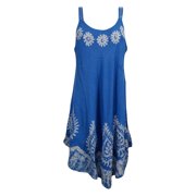 Mogul Womens Sundress Blue Batik Print Beach Resort Fashion Tank Dress