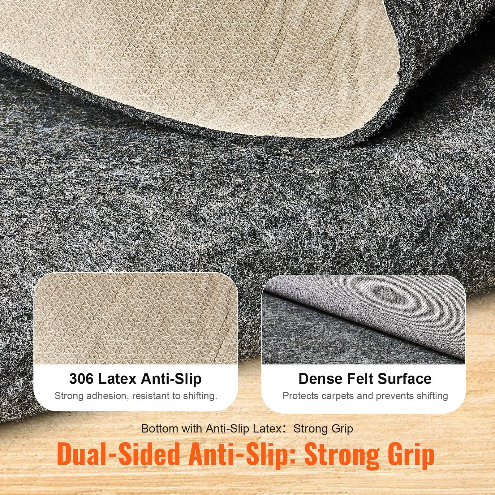 Carpet Pad 40.18 sq.ft, 6mm Thick, Anti-Slip Latex Backing, Dense Felt Surface, for Area Rug Underlayment