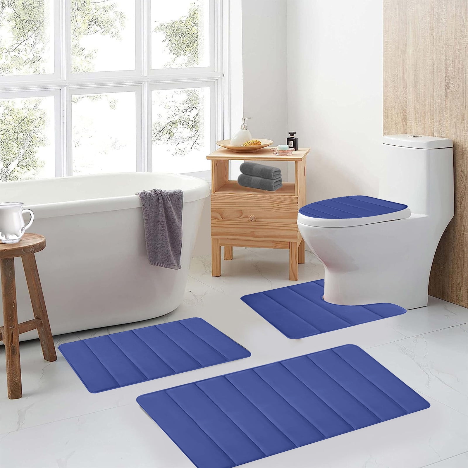 Dmlowu Bathroom Rug Set 4pc Soft Thick Bathroom Rugs Quicker Dry Non Slip Bath Mats for Bathroom Luxury Comfortable Shower Mat for Home Hotel