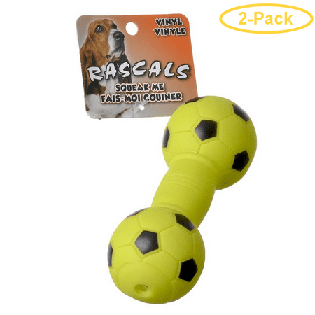 Rascals Vinyl Soccer Ball Dumbbell Dog Toy - Lime Green 6 Long - Pack of