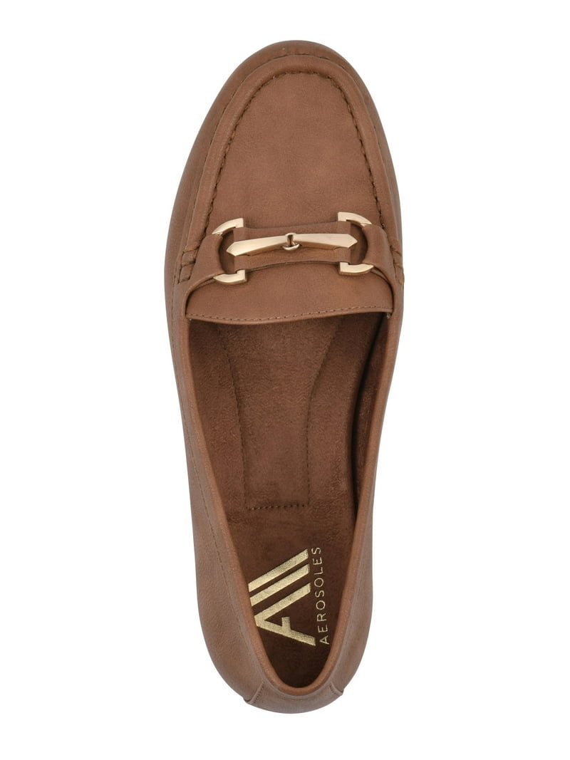 AEROSOLES Comfortable Women's Buckle Medium Loafer Shoe in Cognac
