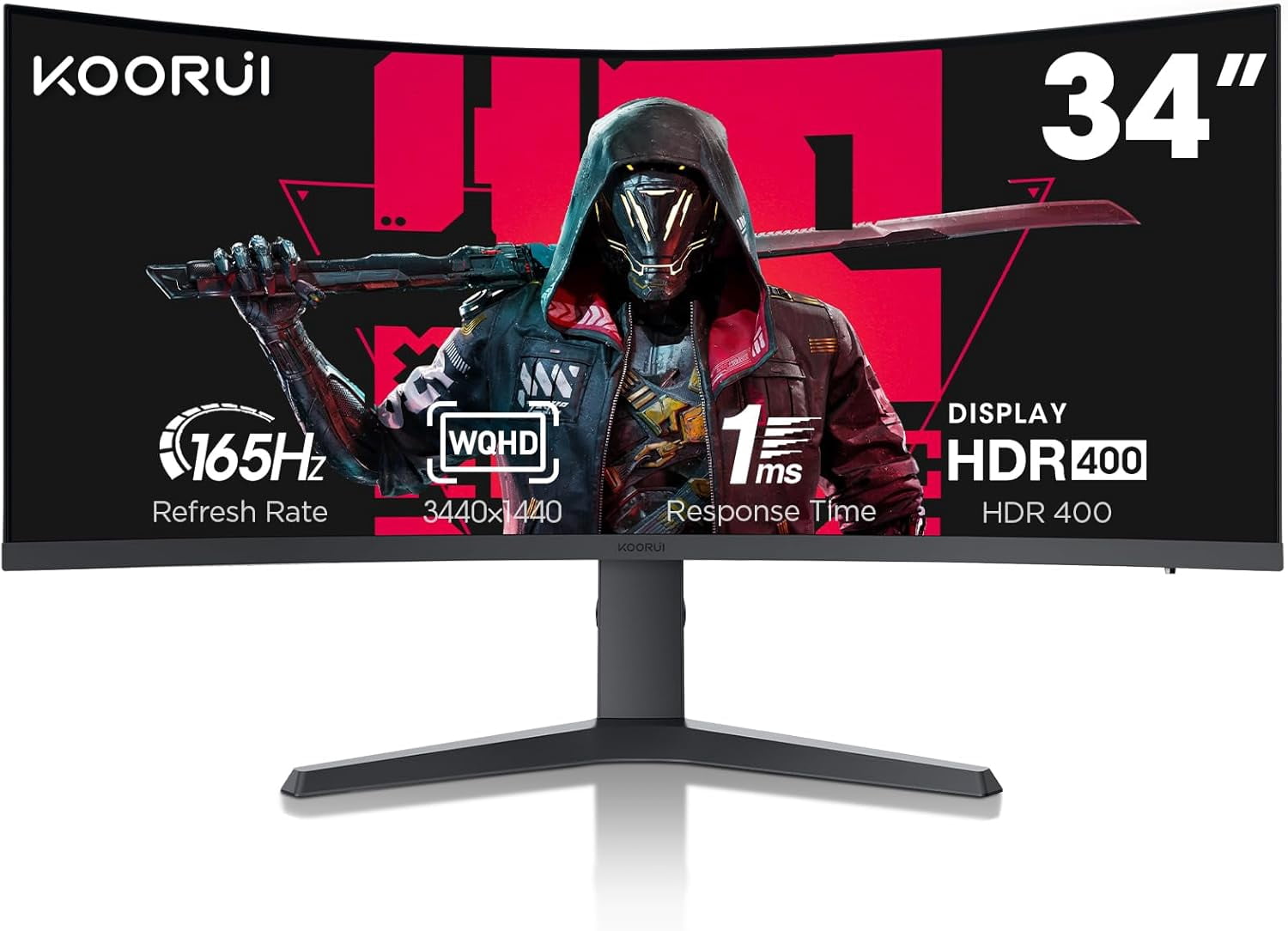 KOORUI 34-inch Ultra-Wide Curved Gaming Monitor, 165Hz WQHD HDMI ...