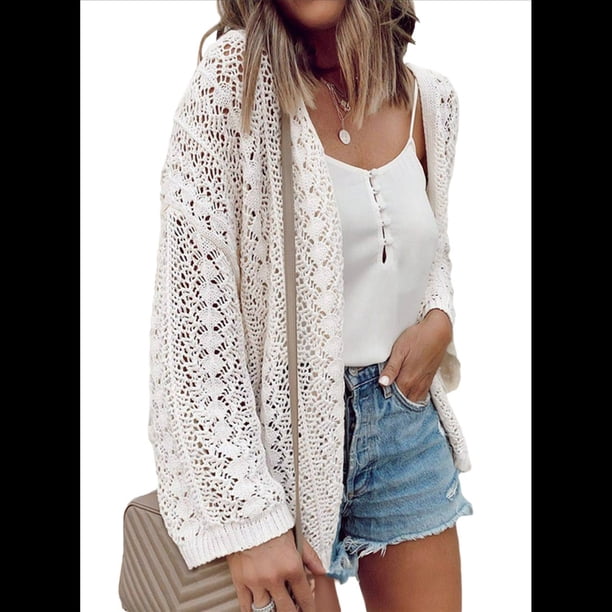 Suéter Tipo Cárdigan para Mujer, Color Cremoso, Talla L