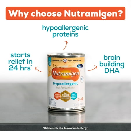 Nutramigen Hypoallergenic Concentrate Baby Formula, Colic Relief from Cow's Milk Allergy Starts in 24H, 13 Fl Oz Can, 12 Count