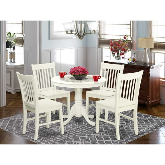 East West Furniture Antique 5-piece Kitchen Table and Chair Set in Linen White