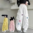 thumbnail image 5 of XQYLOS Wide Leg Cargo Pants for Teen Girls Cute 3D Flower Elastic Waist Hiking Jogger Loose Baggy Sweatpants with Pockets, 5 of 5