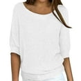 thumbnail image 2 of Women Summer Fall Lightweight Sweaters 3/4 Sleeve Loose Knit Pullover Elegant Work Tops Business Casual Outfits White L, 2 of 5