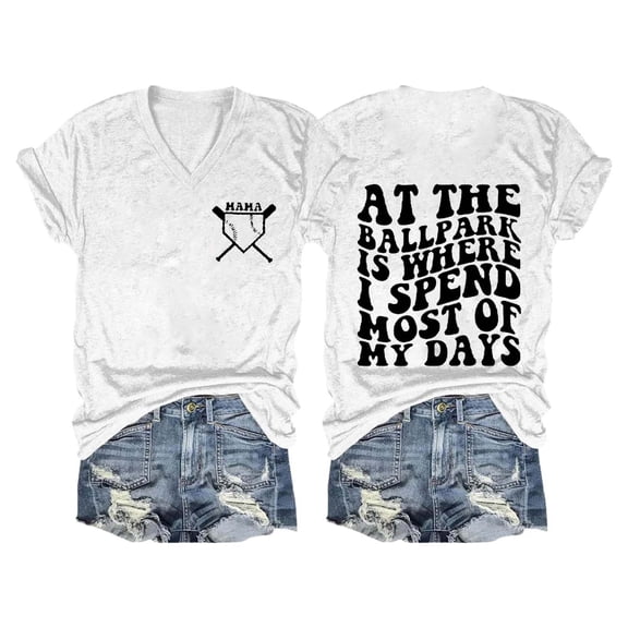 Short Sleeve Shirts for Women At The Ballpark Is Where I Spend Most Of My Days Baseball Print T Shirt