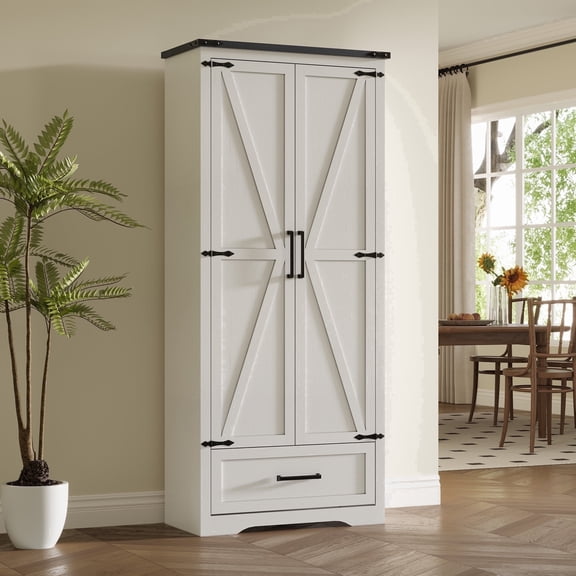 IFMUST 72" Farmhouse Kitchen Pantry Storage Cabinet with Barn Doors & Adjustable Shelves