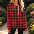 thumbnail image 3 of WTOBBY Women's Fashion Casual Plaid Print Pullover Long-Sleeve Hooded Sweatshirt, Trendy Loose Fit for Casual Outfits and Fall Season Daily Wear,Red L, 3 of 4