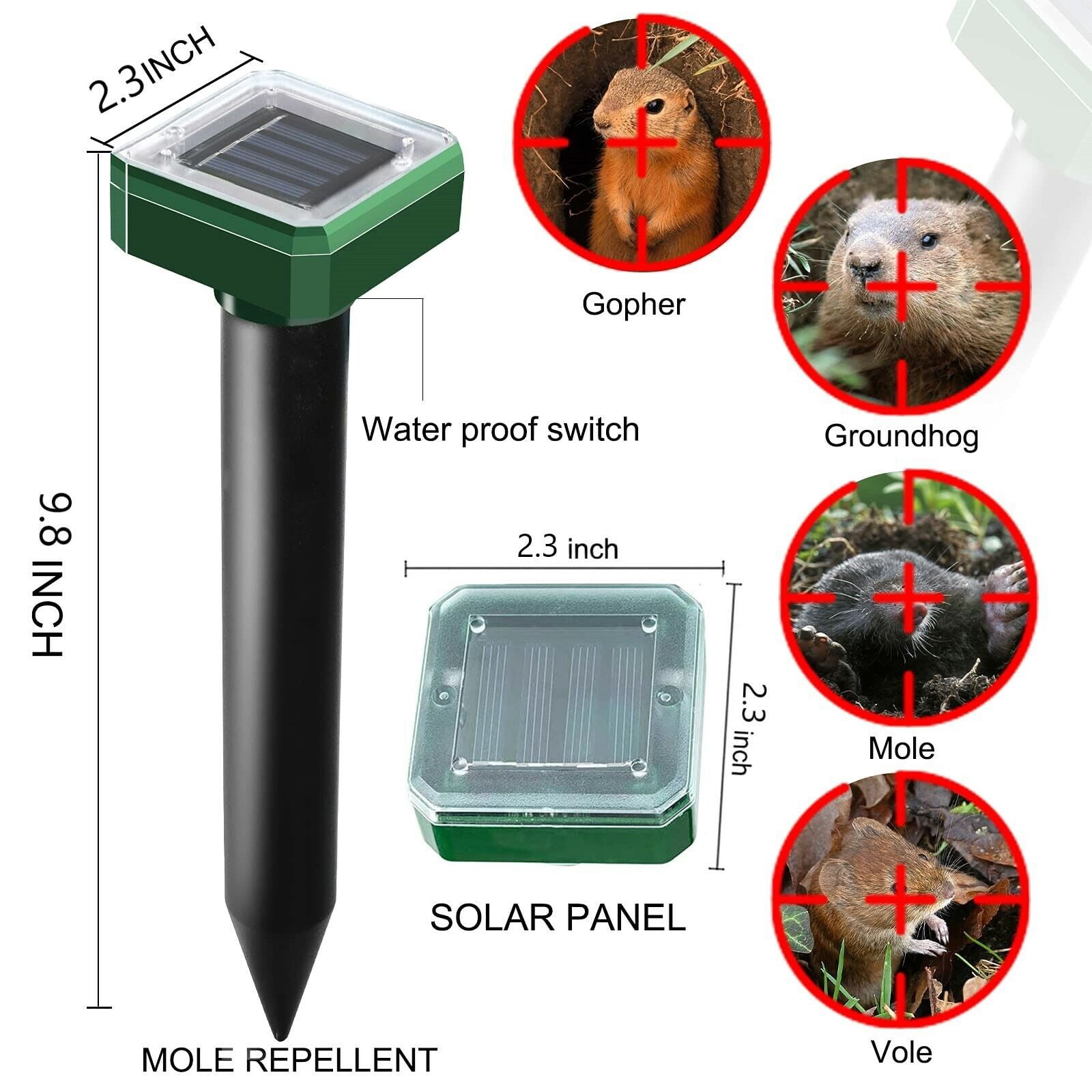JahyShow 8 PCS Mole Repellent Solar Powered 8 Pack, Waterproof Vole Chipmunk Outdoor, Gopher Ultrasonic for Lawn Garden, Groundhog Repeller, Snake