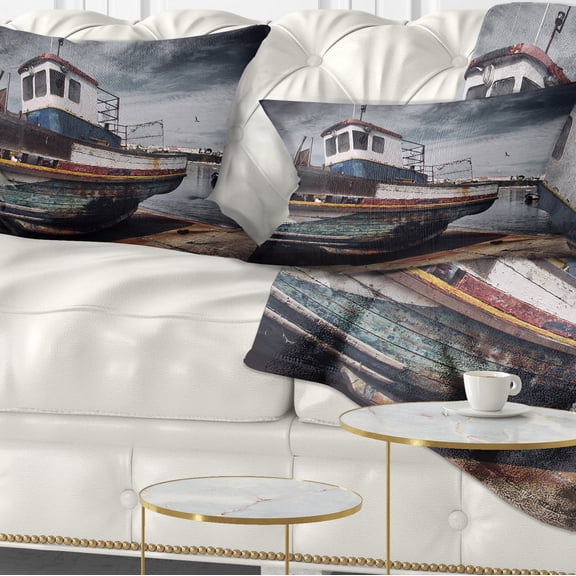 Designart Old Fishing Boat - Boat Throw Pillow - 12x20
