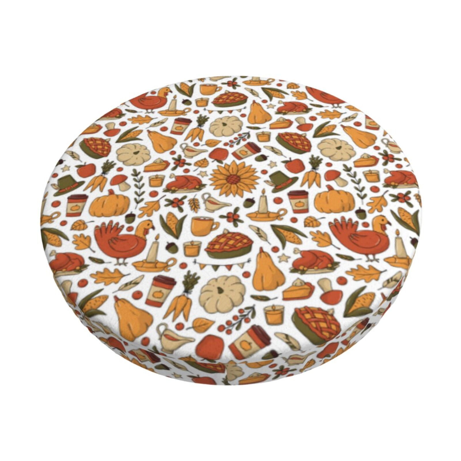 Easygdp Thanksgiving Food Print Easy To Install Bar Stool Covers&Stool Covers Round&Elastic Stool Cover, Barstool Covers,Washable&Bottom With Elastic Edge-12 inch