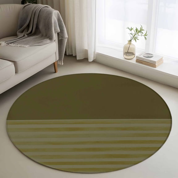 Olive Green Striped Round Area Rug 3Ft Washable Small Circle Rugs for Kitchen Entryway, Vintage Stripes Ombre Non-Slip Carpet Floor Mats Indoor Outdoor Carpet Runner Aesthetic Home Decor