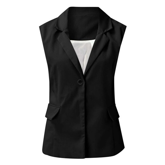 Tarmeek Womens Formal Vests Sleeveless Cardigan Vests with Side Pockets Ruffle Trim Draped Lightweight Lapel Open Front Vest Fall Clothes