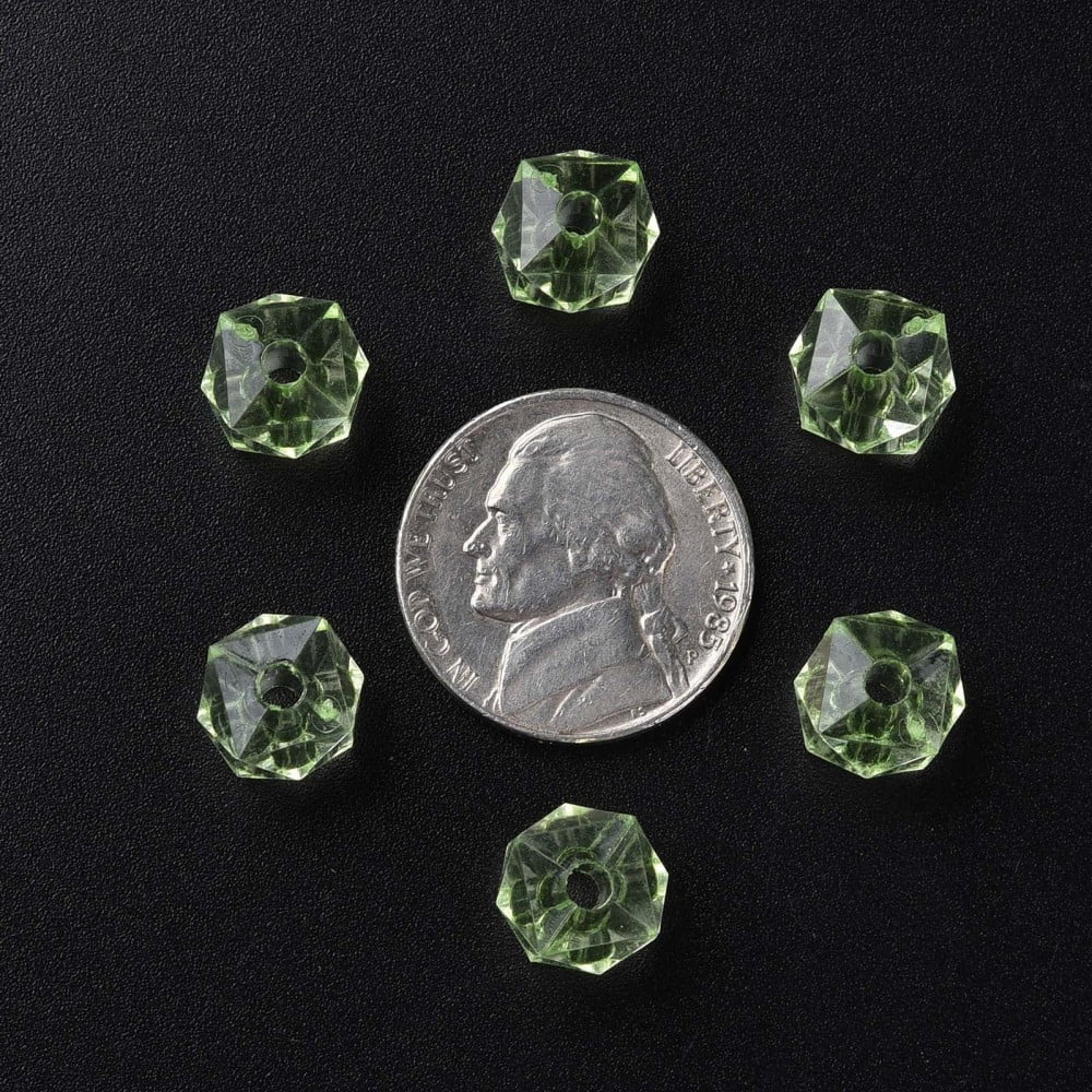 500g Transparent Acrylic Beads Faceted Square Light Green 8.5x9.5x9.5mm Hole: 2.5mm about 1070pcs/500g